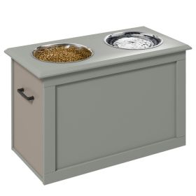 Raised Pet Feeding Storage Station with 2 Stainless Steel Bowls Base for Large Dogs and Other Large Pets, Gray (Option: Gray-650x440x170 mm)